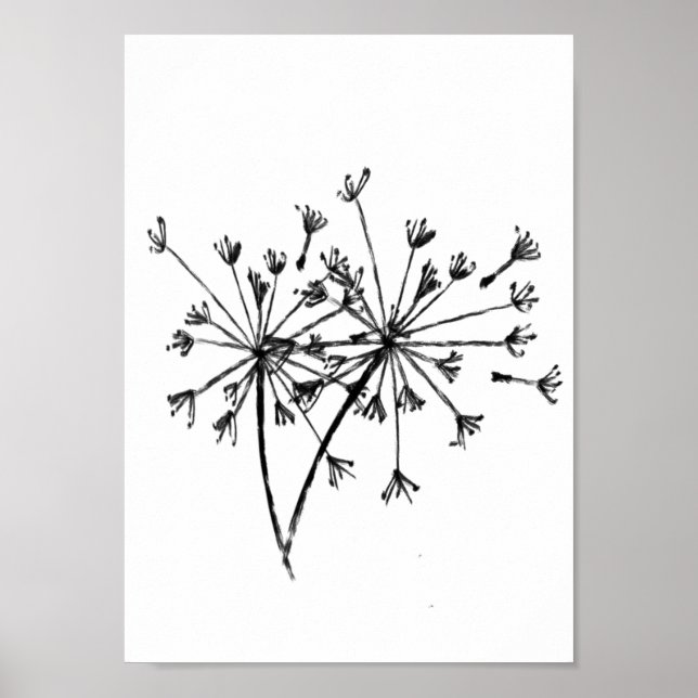 Poster Arte digital minimalista Dandelion a preto (Frente)