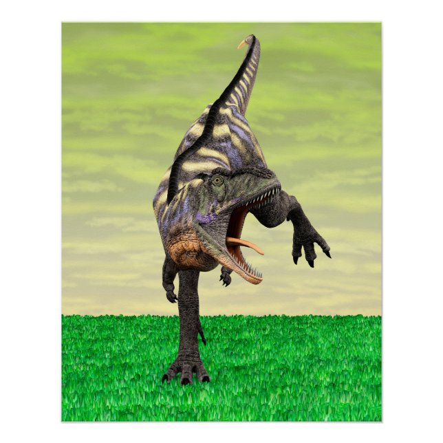 Pôster Arte Divertida de Aucasaurus Rugindo Dinossauro Pr (Frente)