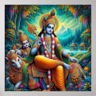 Poster Arte Divina Azul Espiritual Krishna