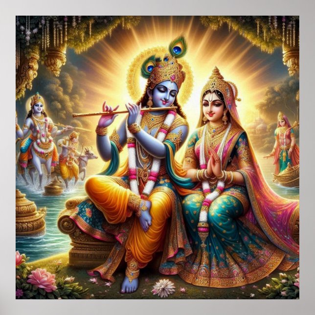 Poster Arte Divina Vibrante Tradicional Radha Krishna (Frente)