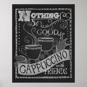Poster Arte do Cappuccino e do café da tipografia do giz