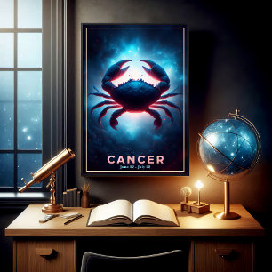 Poster Arte do Caranguejo do Zodíaco Câncer Luminoso