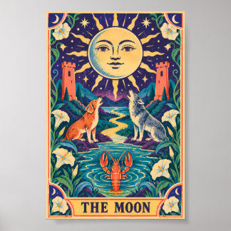 Poster Arte do Cartão de Tarot da Lua Ocultismo Retro Cap