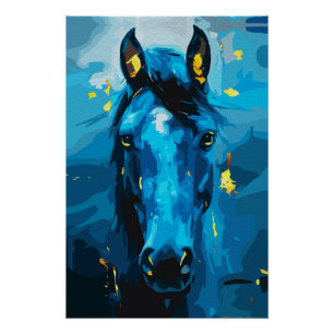 Pôster Arte do Cavalo Azul Majestoso – Força e Elegância