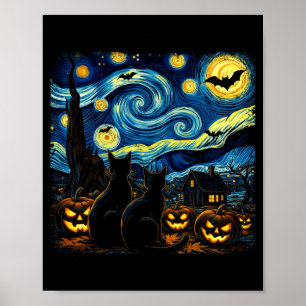 Poster Arte do Céu Noturno Amante de Gato Preto Halloween