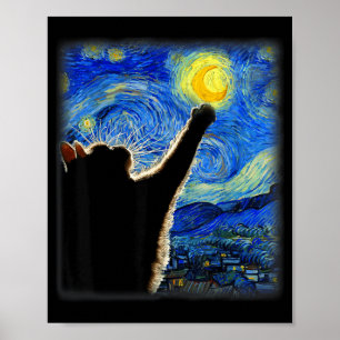 Poster Arte do Céu Noturno Gato Estrelado Arte Gato Amant