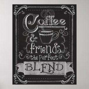 Poster Arte do conselho de giz do café e dos amigos