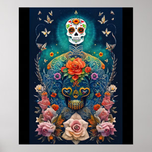 Poster Arte do Crânio do Açúcar - Criações Coloridas