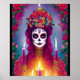 Poster Arte do Crânio do Açúcar - Linda Mulher em Altar