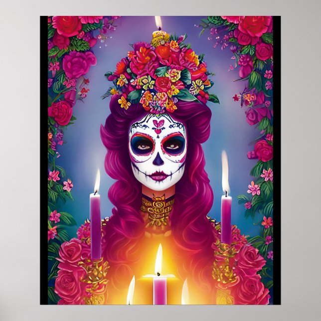 Poster Arte do Crânio do Açúcar - Linda Mulher em Altar (Frente)