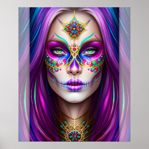 Poster Arte do Crânio do Açúcar - Mulher em Makeup