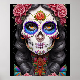 Poster Arte do Crânio do Açúcar - Mulher na Maquiagem do