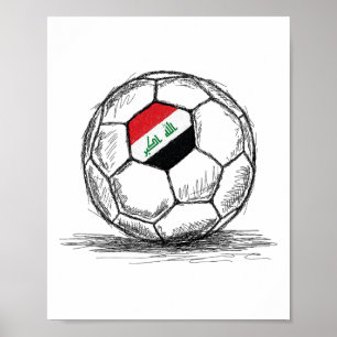 Poster Arte do desenho da bandeira iraquiana no pé do fut