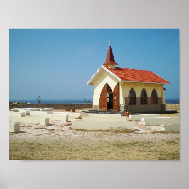 Poster Arte do deserto, arte da igreja da praia tropical (Frente)