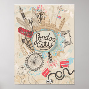 Poster Arte do Doodle da cidade de Londres