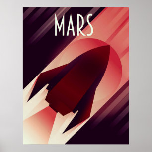 Poster Arte do espaço do art deco de Marte Starship