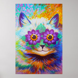 Poster Arte do gato de flower power do vintage