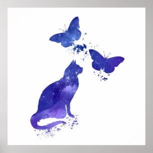Poster Arte do gato e das borboletas
