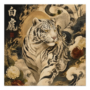 Pôster Arte do Guardião do Tigre Branco   Mitologia Japon