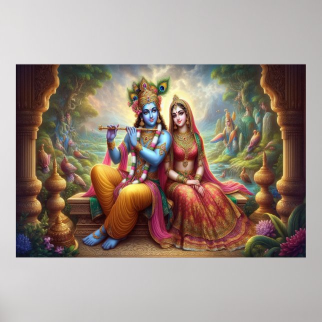 Poster Arte do Krishna Azul: Radha & Flauta da Deidade, D (Frente)