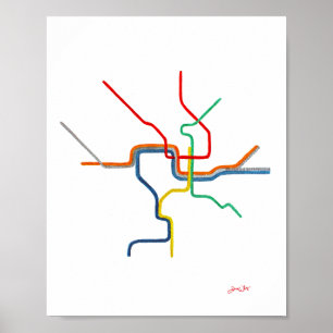 Poster Arte do Mapa do Metrô de Washington DC