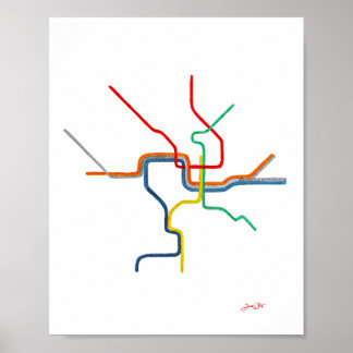 Poster Arte do Mapa do Metrô de Washington DC