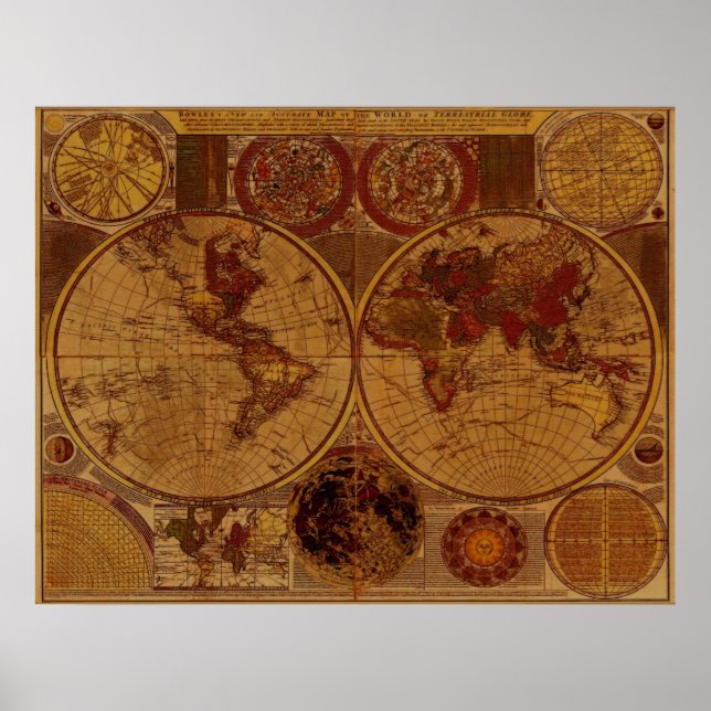 Poster Arte do Mapa do Velho Mundo em 1780 (Frente)