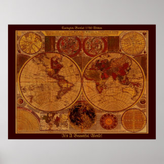 Pôster Arte do Mapa do Velho Mundo em 1780