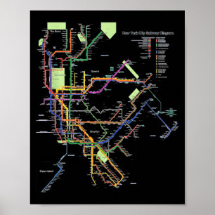 Poster Arte do Mapa Metro de Nova York I Heart NY Lembran