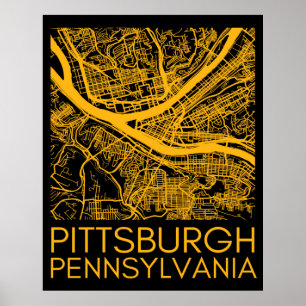 Poster Arte do Mapa Vintage da Pennsylvania Steel City