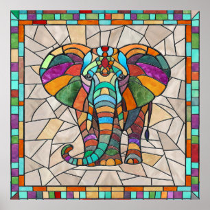 Poster Arte do mosaico do Elefante Corajoso