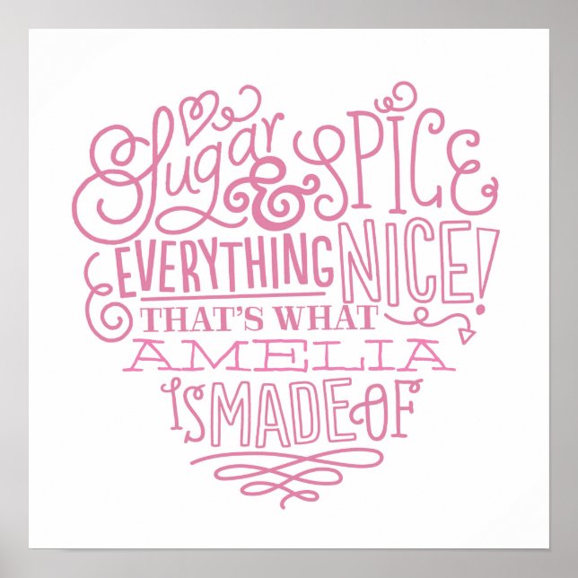 Pôster Arte do nome da criança de açúcar e especiarias (Frente)