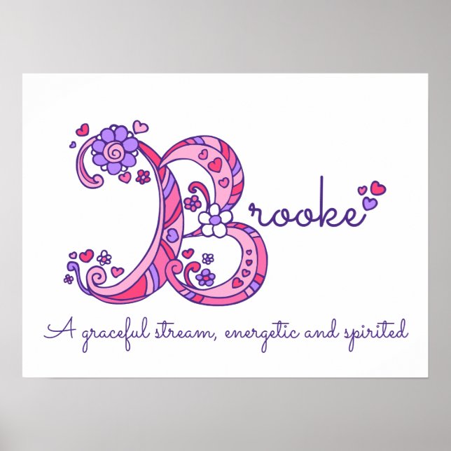 Poster Arte do nome de Brooke B iniciais rabiscadas signi (Frente)