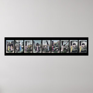 Poster Arte do nome de letra do alfabeto do vintage de