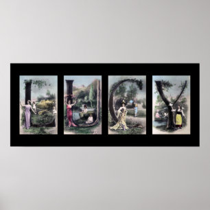 Pôster Arte do nome de letra do alfabeto do vintage de