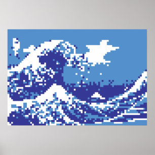 Poster Arte do pixel do bocado do azul 8 do tsunami do