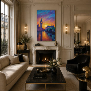 Poster Arte do pôr do sol da Grande Londres em Pontilhism