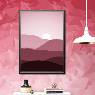 Poster Arte do pôr do sol das Montanhas Rosa Malva Escuro