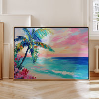 Arte do pôr do sol no oceano tropical, palmeira
