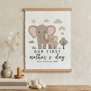 Poster Arte do Primeiro Dia das Mães de Elefante Pastel M