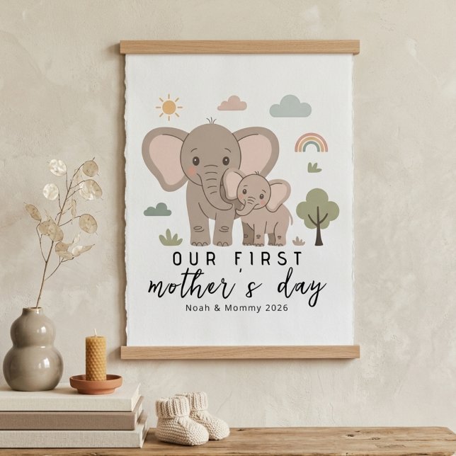 Poster Arte do Primeiro Dia das Mães de Elefante Pastel M (Criador carregado)