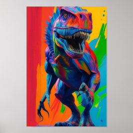 Poster Arte do Rainbow Dinosaur T-Rex Ilustração