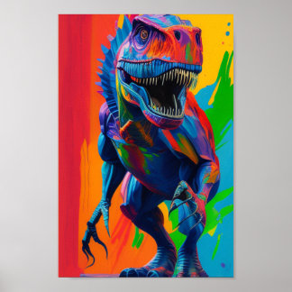 Poster Arte do Rainbow Dinosaur T-Rex Ilustração