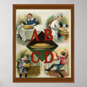 Poster Arte do século XIX da ilustração do alfabeto da