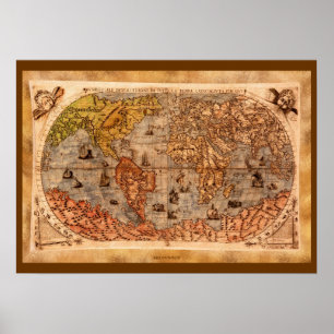 Poster Arte do século XV do mapa de Velho Mundo