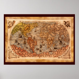Pôster Arte do século XV do mapa de Velho Mundo