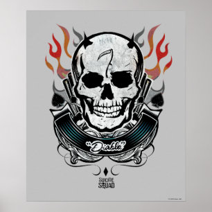 Pôster Arte do tatuagem do crânio & das chamas do pelot