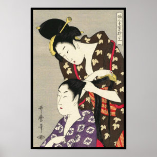 Pôster Arte do ukiyo-e de Utamaro Yuyudo do cabeleireiro