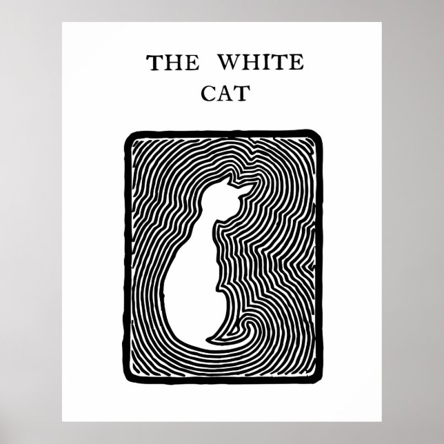 Poster Arte do vetor preto e branco O gato branco (Frente)