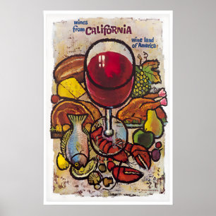 Poster Arte do Vinho Cartaz de Viagem Califórnia Impressã